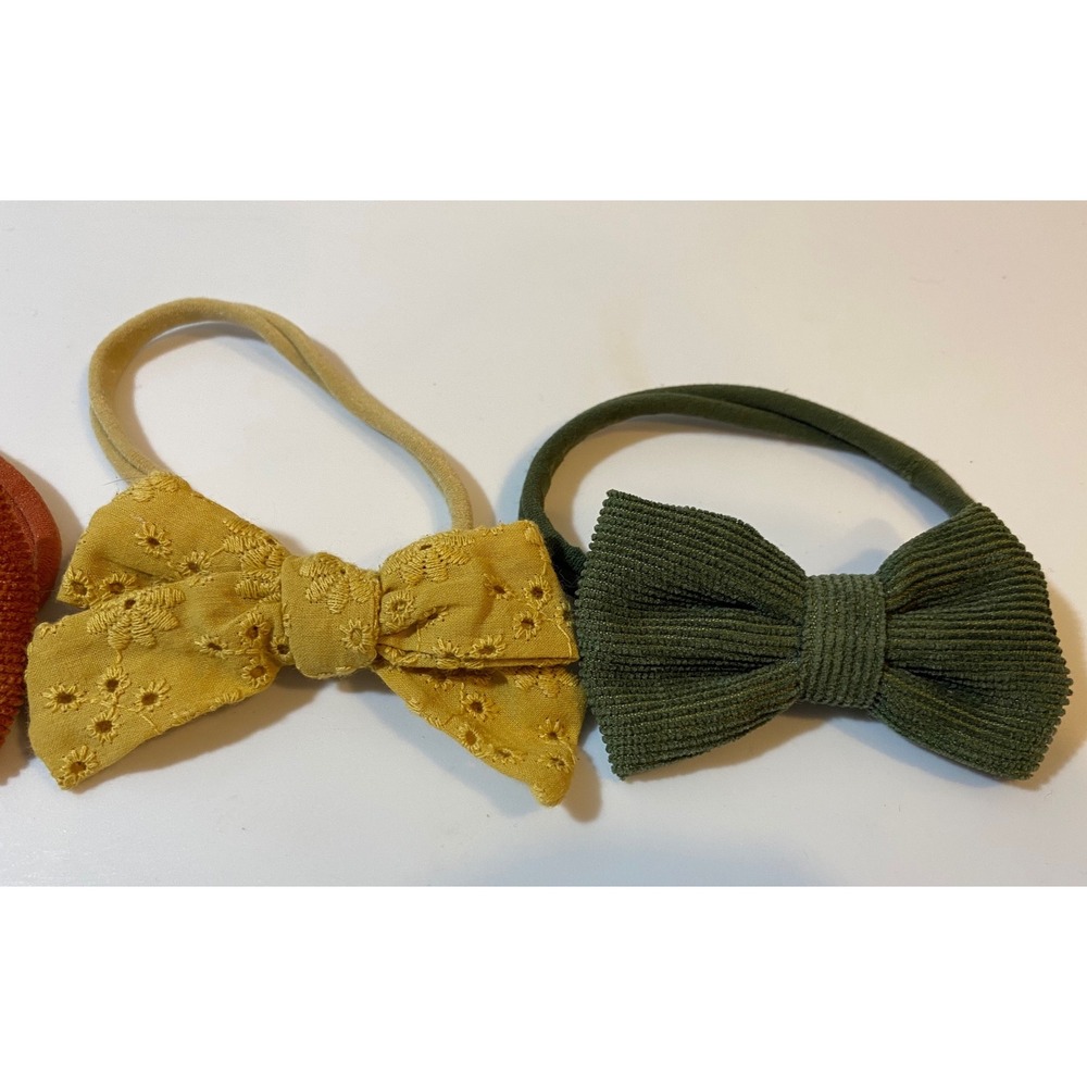 Baby Toddler Bow Headband Set Corduroy Eyelet Lace Autumn Colors 4 Pack - Picture 2 of 3